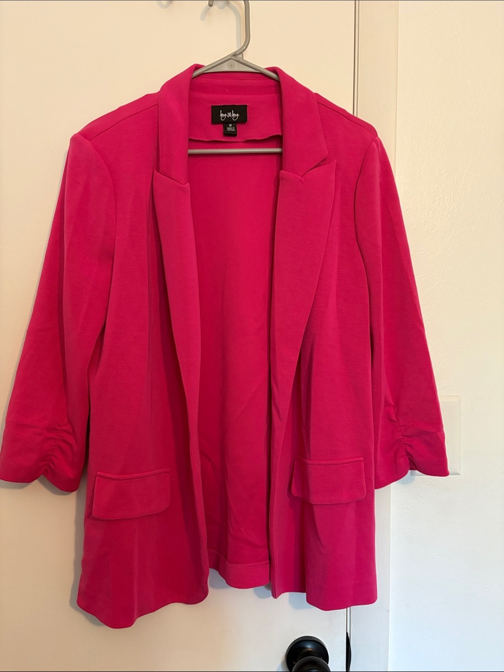 Pink open front blazer